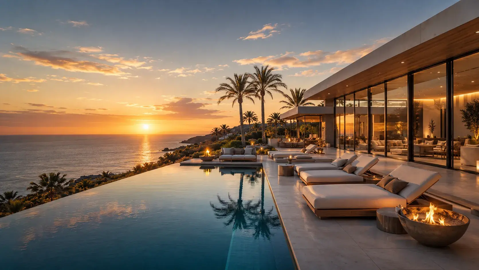 Villa de luxe avec piscine à débordement au coucher du soleil, Tenerife