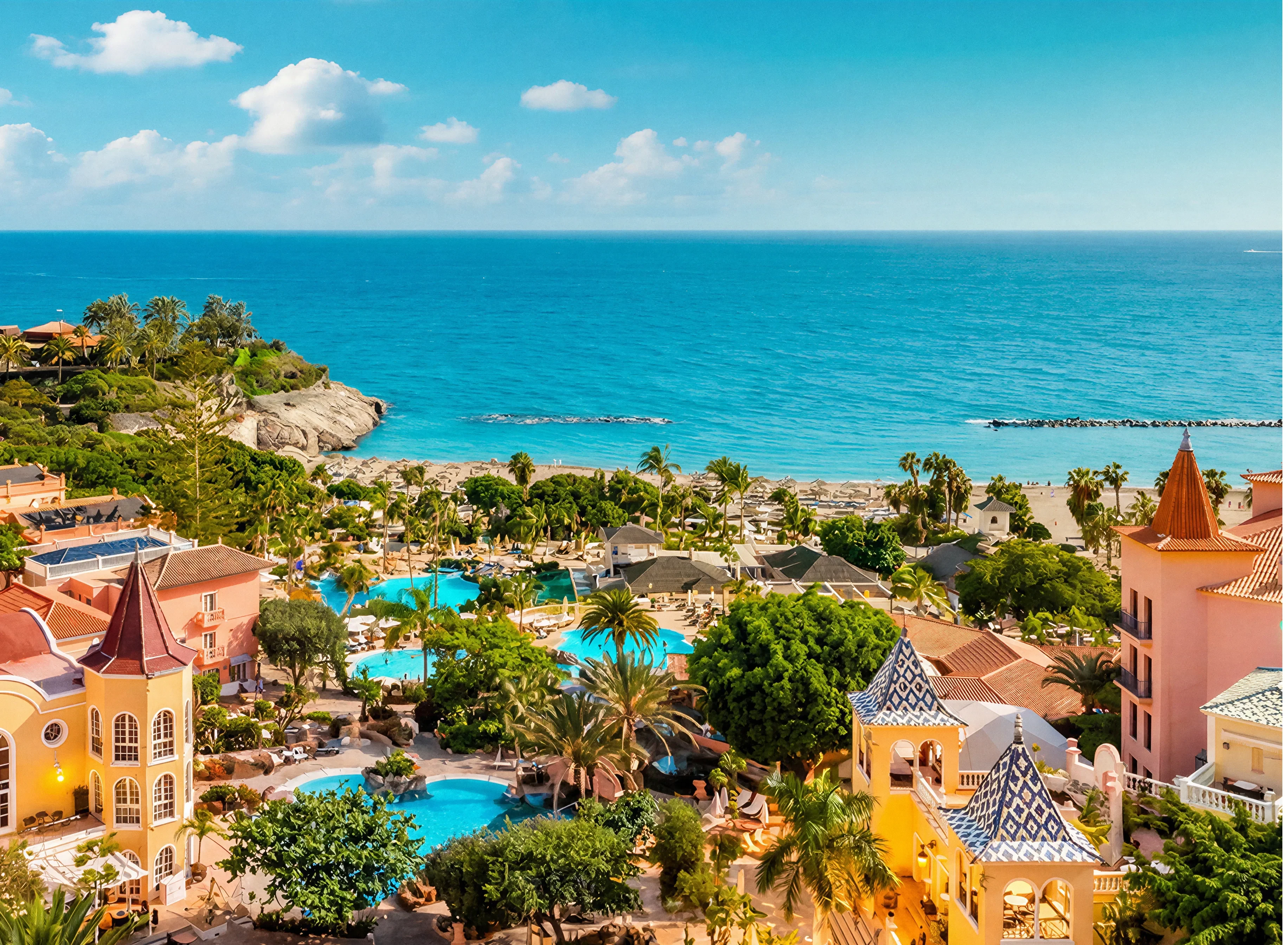 Bahía del Duque et l'océan turquoise sous le soleil, Costa Adeje